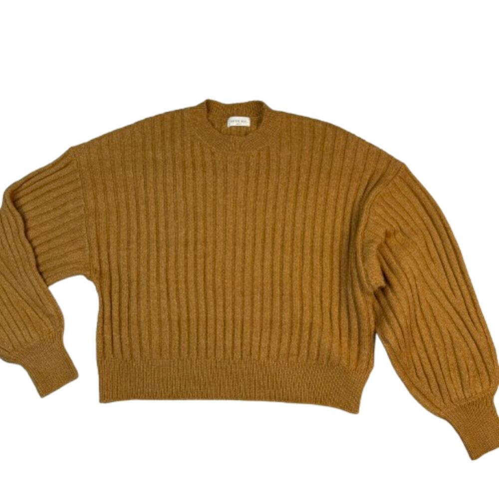 Sophie Rue Camel Ribbed Knit Crewneck Sweater Cozy Minimalist Pullover Size XS